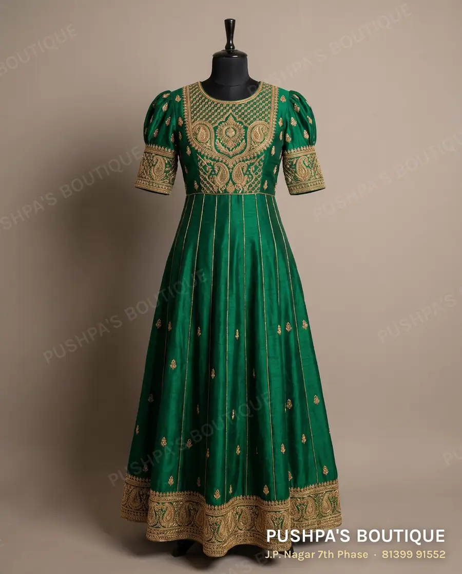 Gown PB-110, round neck, puff sleeve