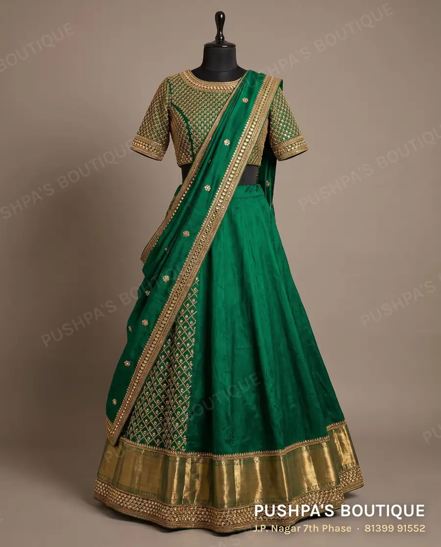 Langa davani (half saree) PB-111, round neck, short sleeve