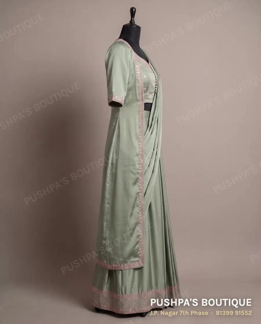 Indo-western outfit PB-119, sweetheart neck, elbow sleeve, photo 3