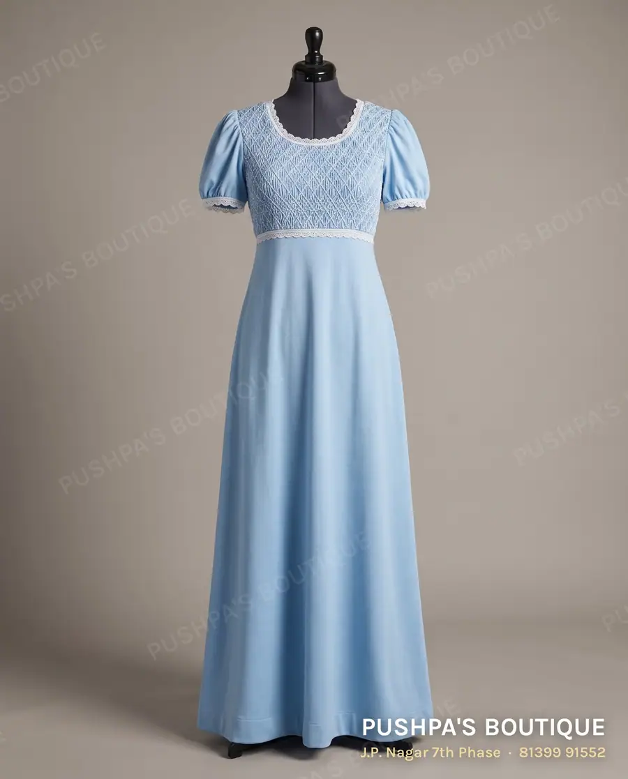 Gown PB-123, round neck, puff sleeve