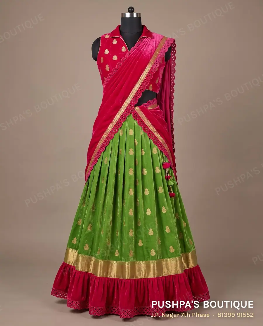 Langa davani (half saree) PB-127, collar, sleeveless