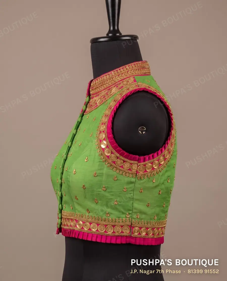 Designer blouse PB-128, high neck, button back, sleeveless, photo 3