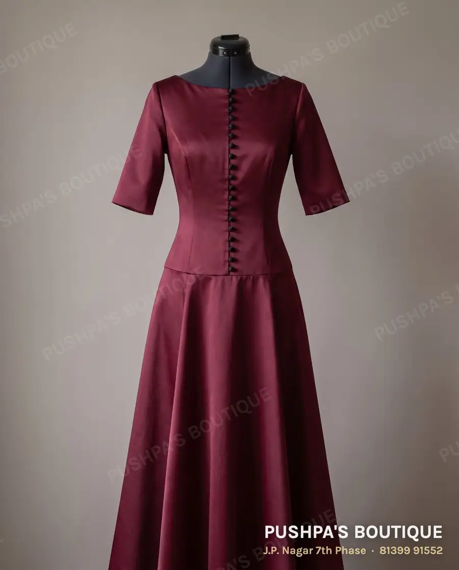 Gown PB-134, boat neck, elbow sleeve