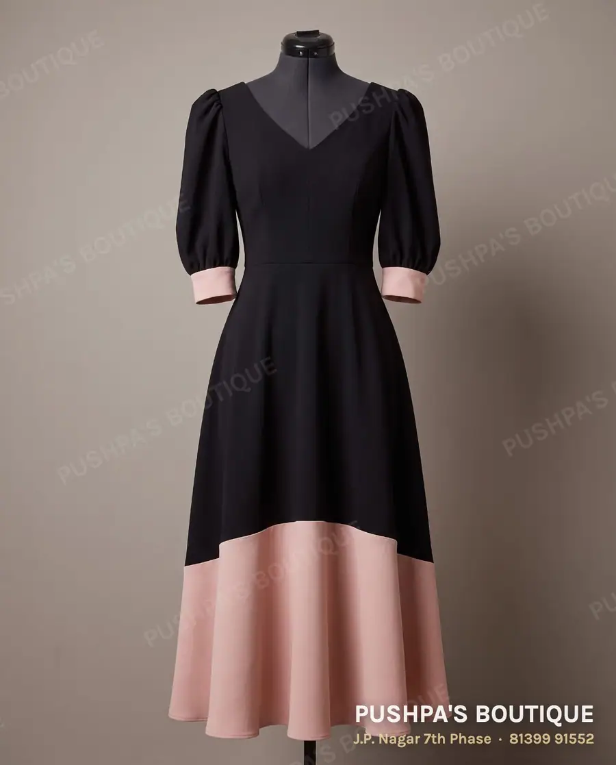 Gown PB-135, V neck, puff sleeve