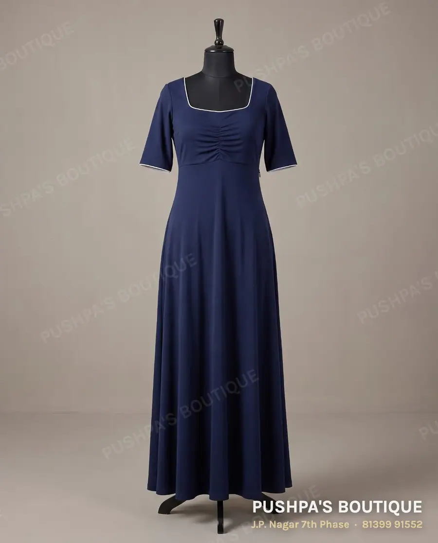 Gown PB-137, square neck, elbow sleeve