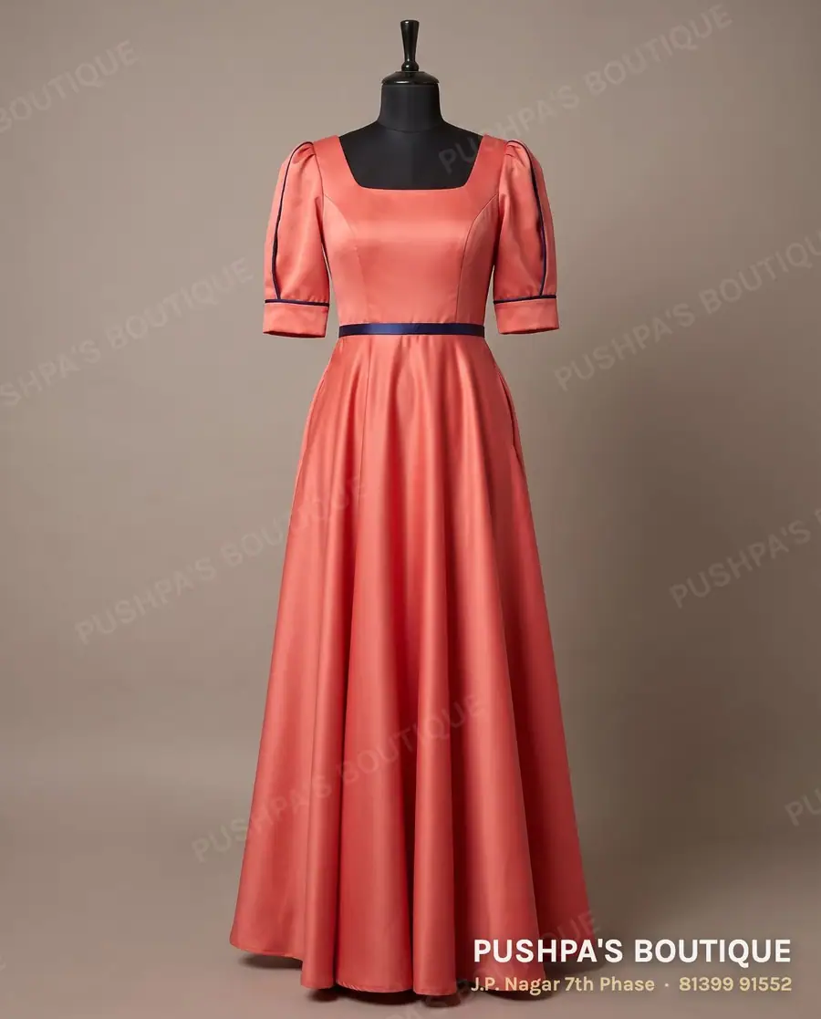 Gown PB-141, square neck, puff sleeve
