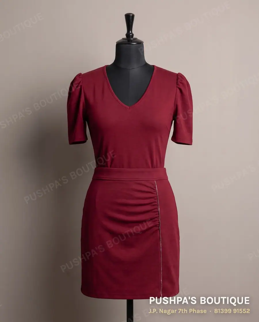 Skirt PB-156, V neck, puff sleeve