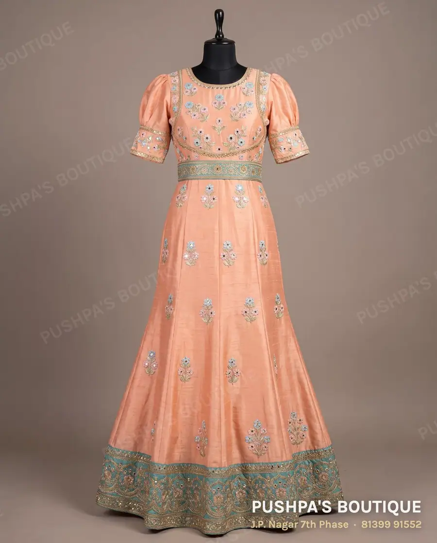 Gown PB-181, round neck, puff sleeve
