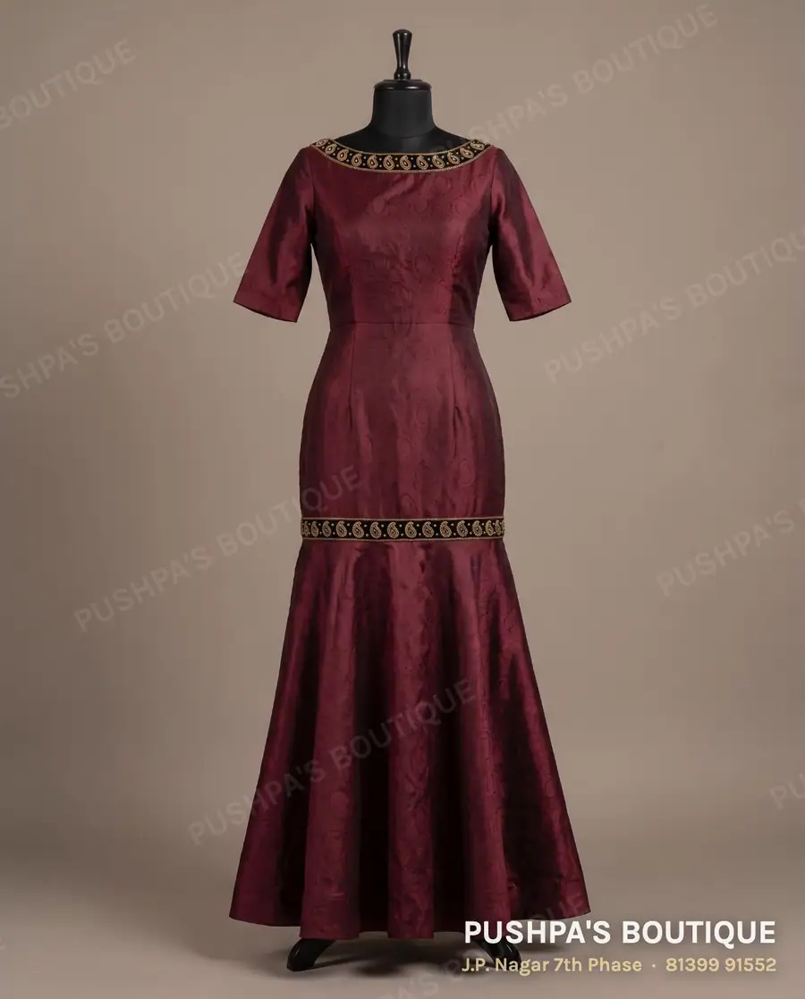 Gown PB-182, boat neck, elbow sleeve