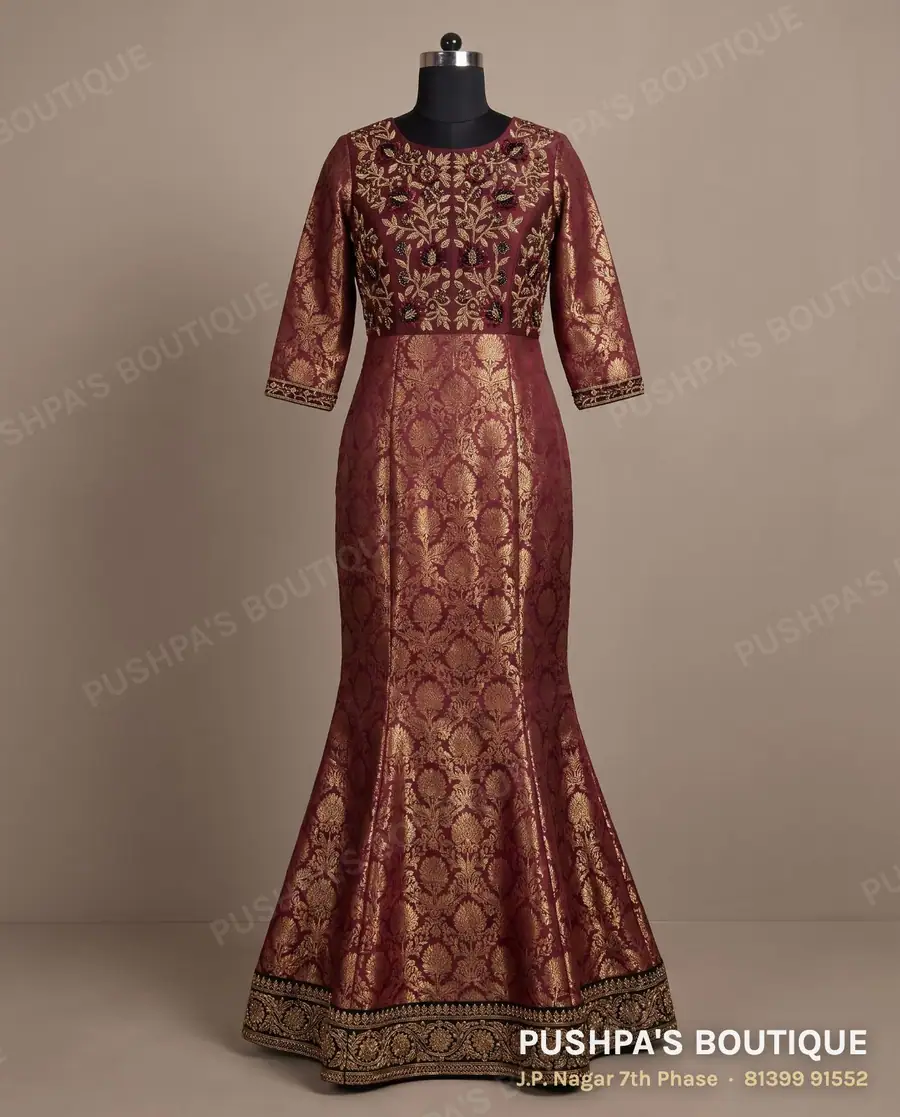 Gown PB-187, round neck, three quarter sleeve
