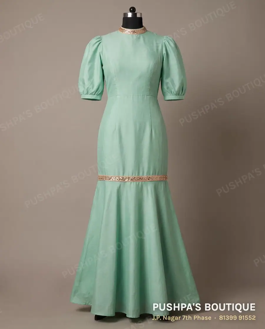 Gown PB-188, high neck, puff sleeve