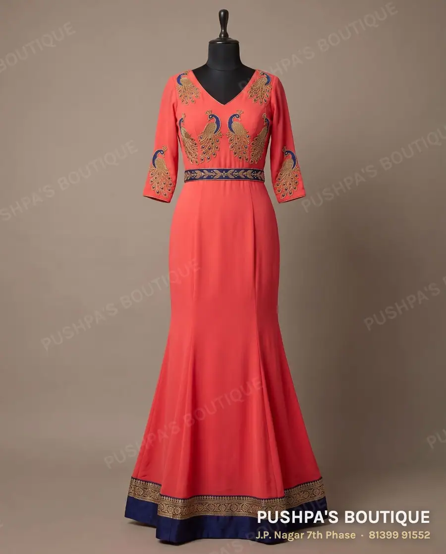 Gown PB-190, V neck, three quarter sleeve