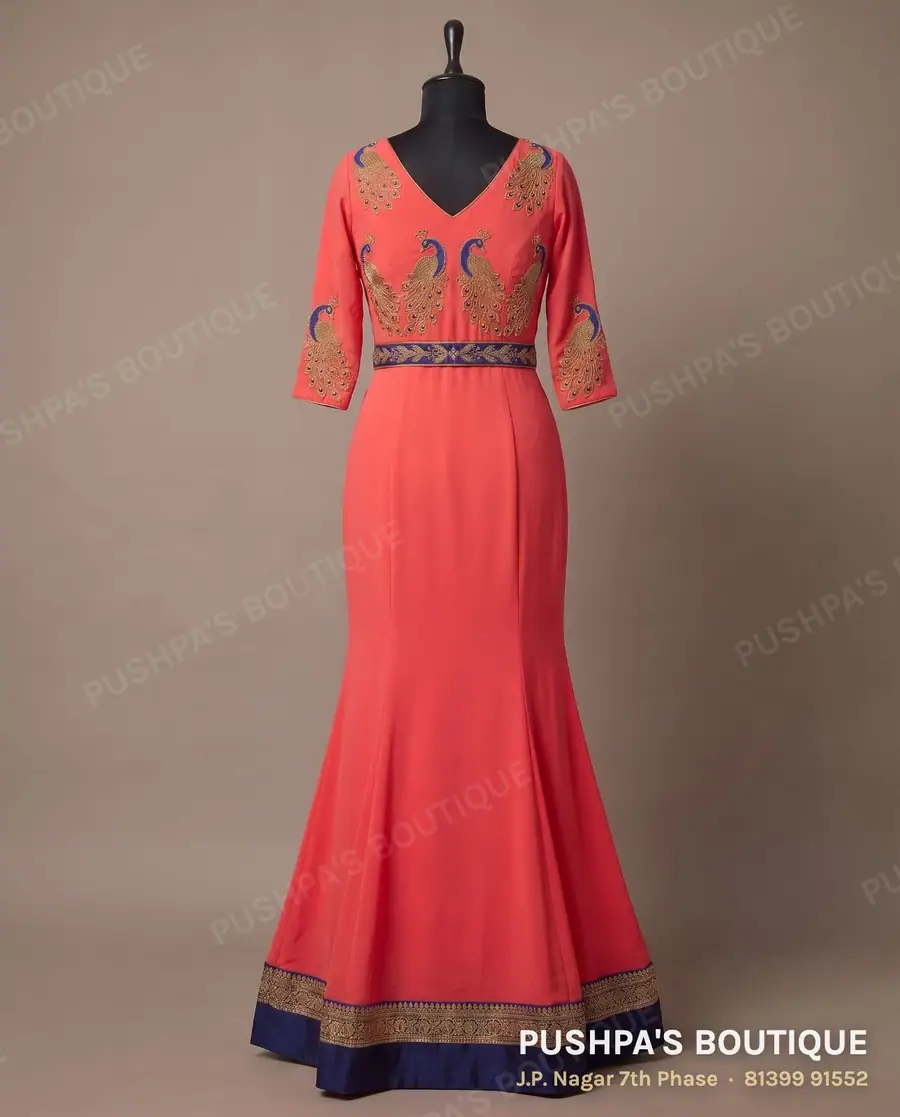 Gown PB-190, V neck, three quarter sleeve, photo 2