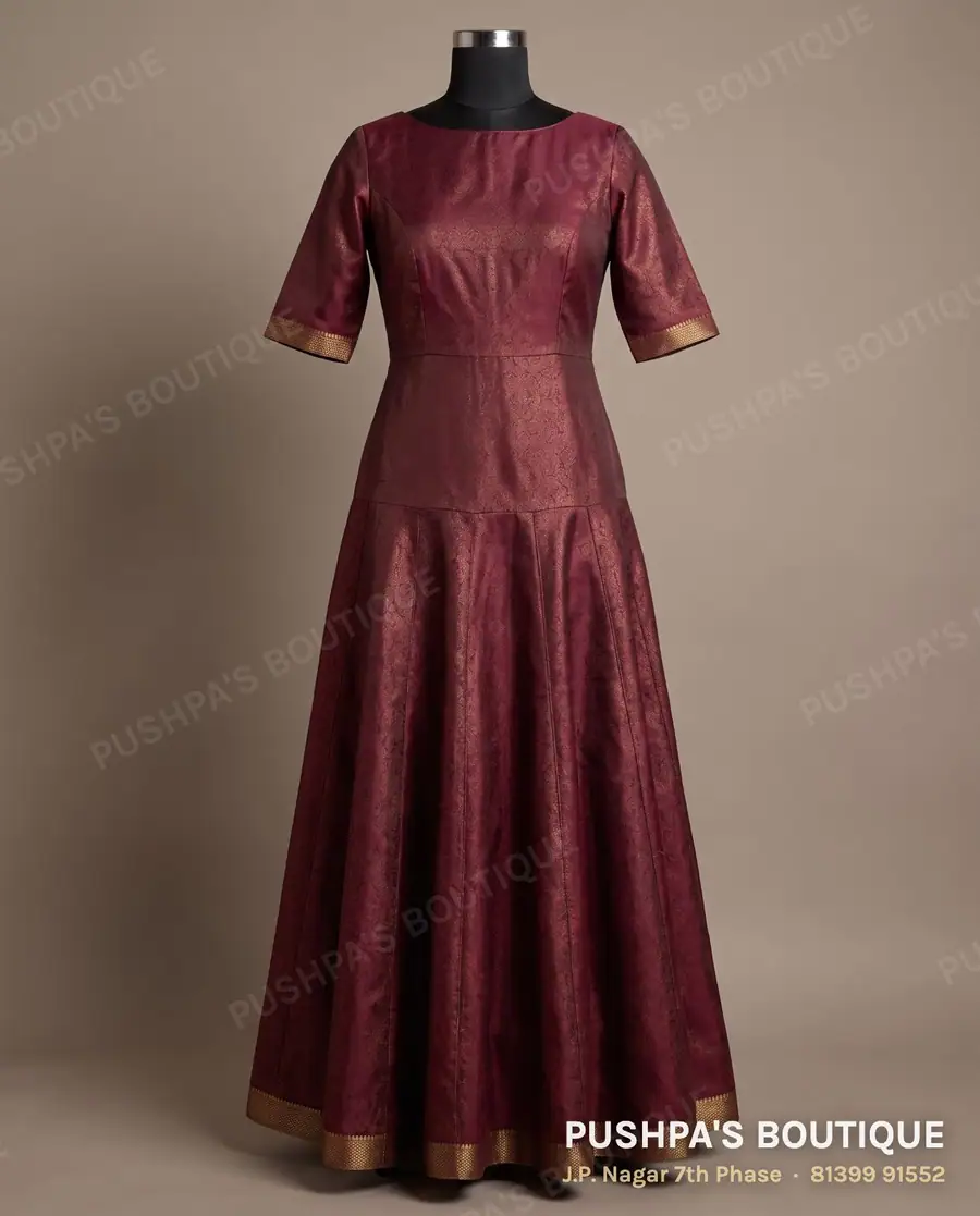 Gown PB-197, boat neck, elbow sleeve