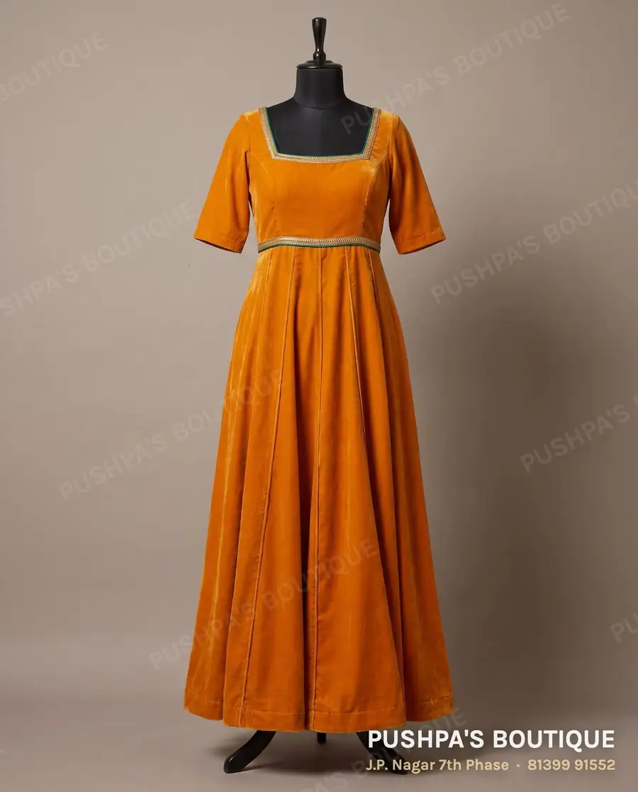 Gown PB-199, square neck, elbow sleeve