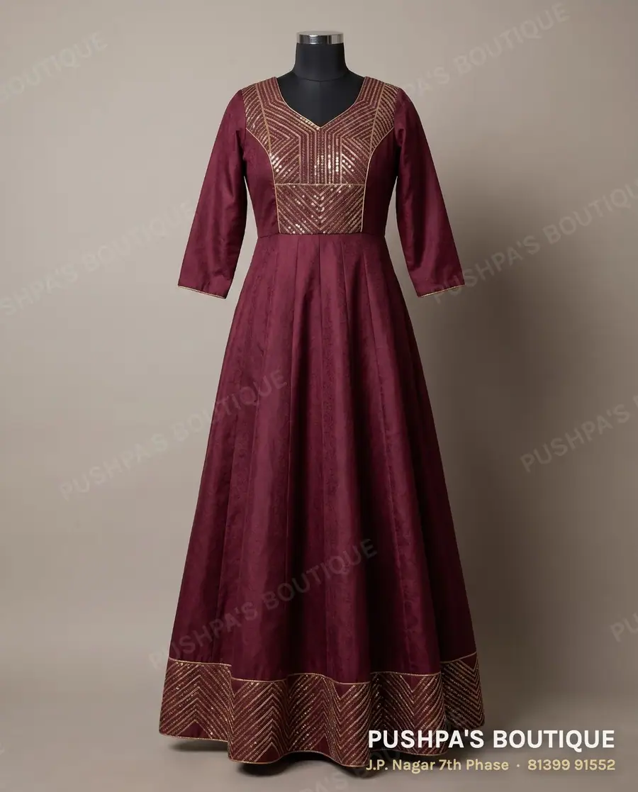 Gown PB-209, V neck, three quarter sleeve
