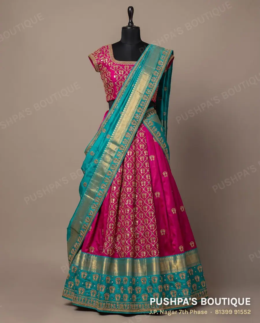 Langa davani (half saree) PB-212, square neck, cap sleeve