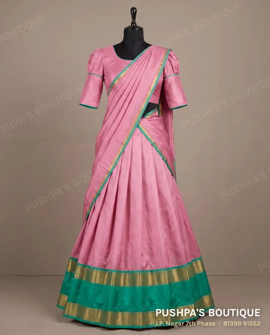 Langa davani (half saree) PB-214, round neck, puff sleeve