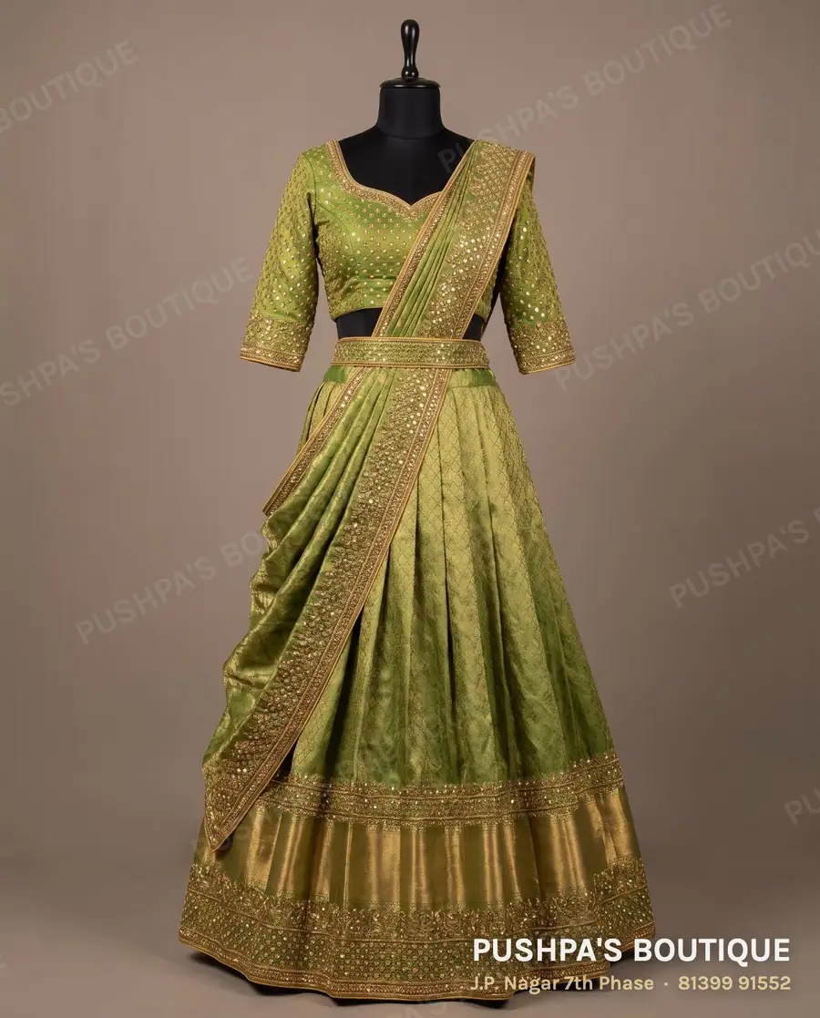 Langa davani (half saree) PB-215, sweetheart neck, three quarter sleeve