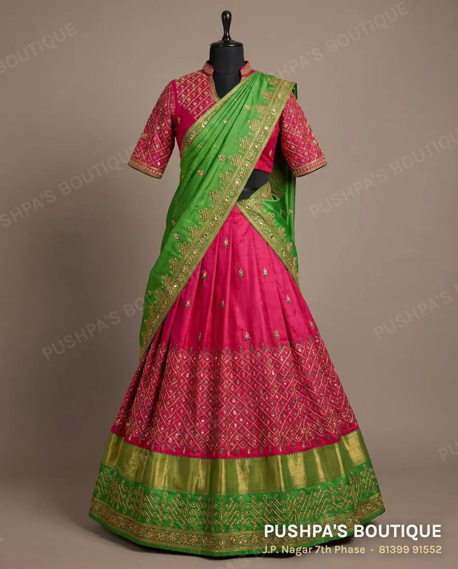 Langa davani (half saree) PB-216, collar, elbow sleeve