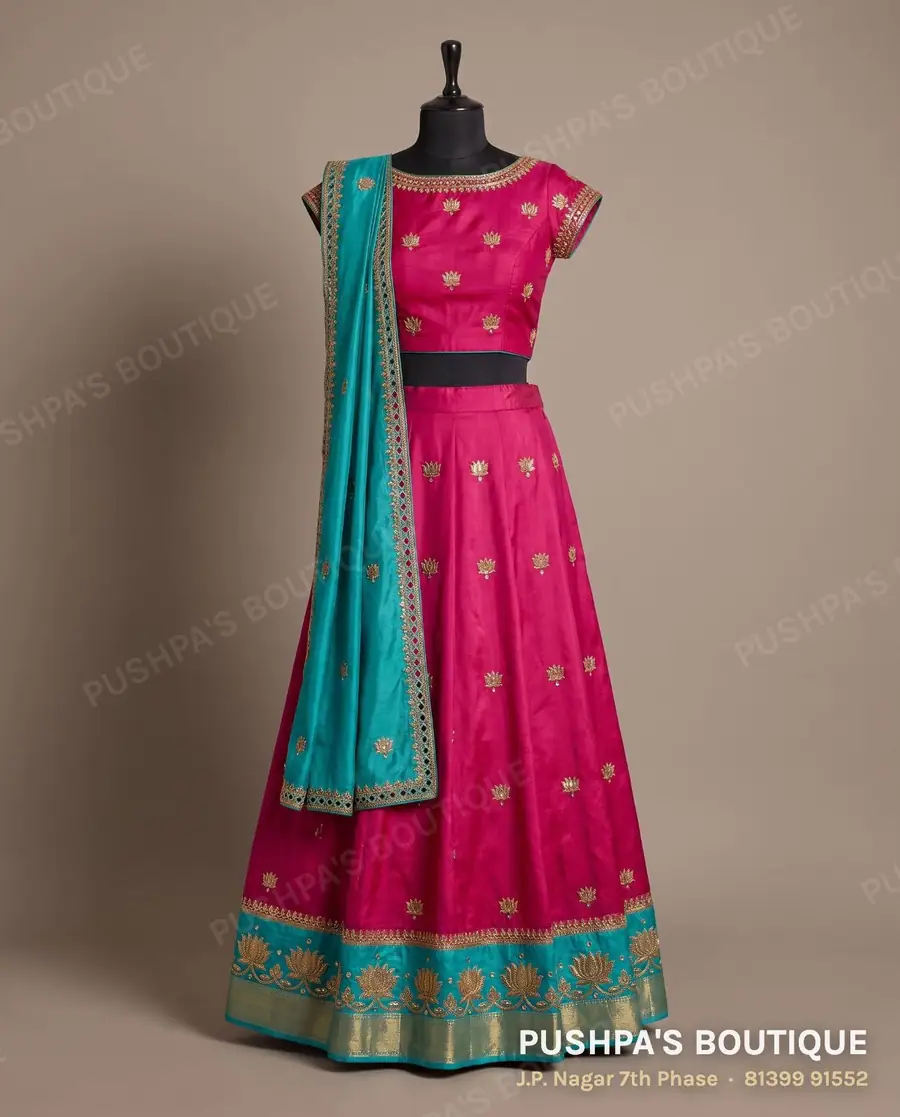 Langa davani (half saree) PB-217, boat neck, cap sleeve