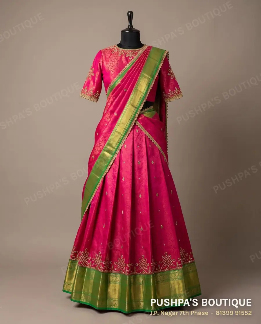 Langa davani (half saree) PB-220, high neck, elbow sleeve