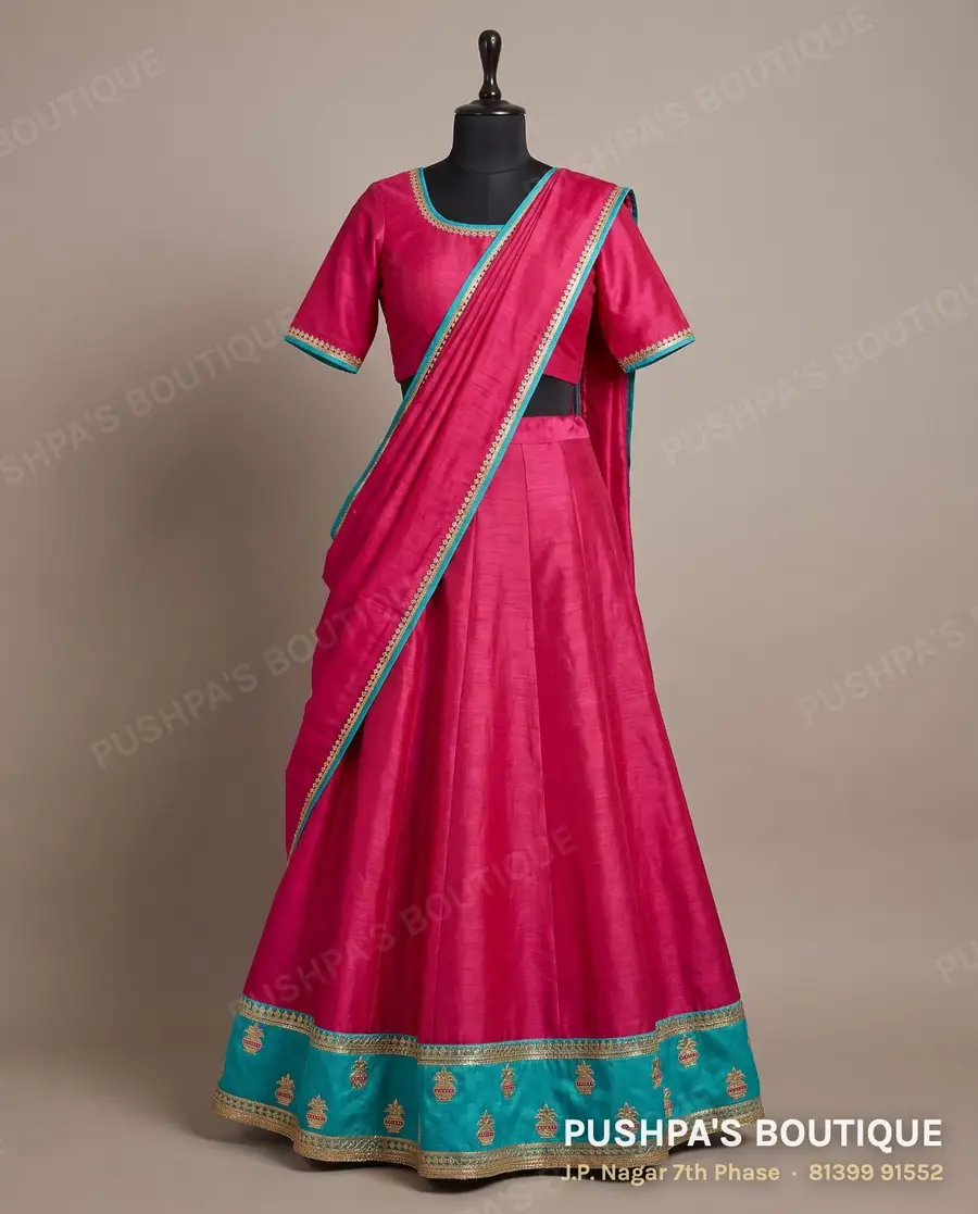 Langa davani (half saree) PB-221, round neck, short sleeve