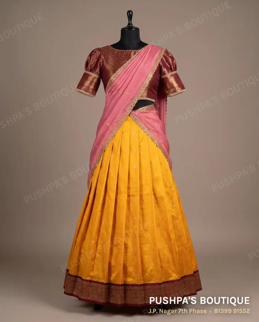 Langa davani (half saree) PB-225, boat neck, puff sleeve