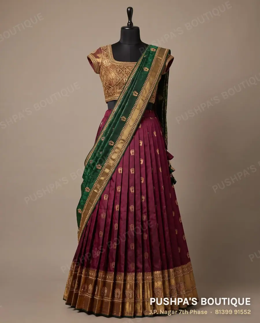 Langa davani (half saree) PB-228, square neck, cap sleeve