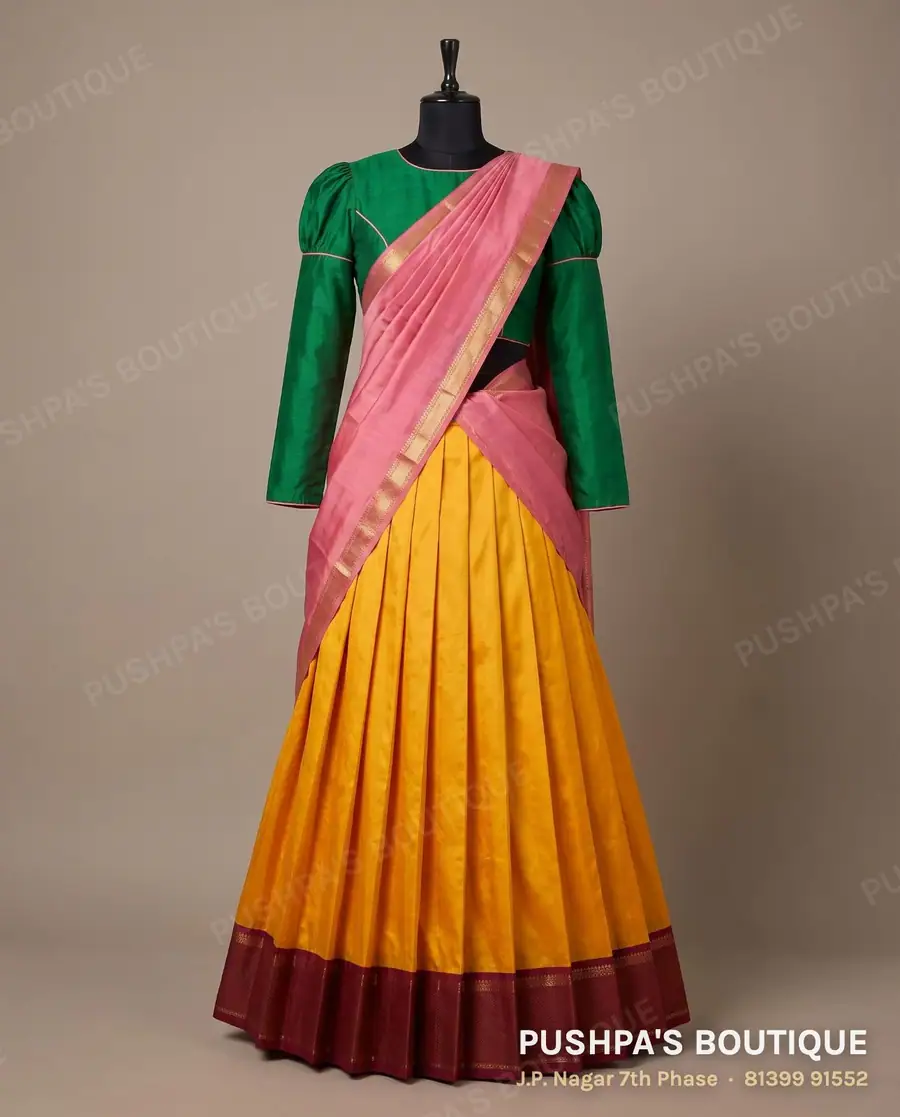 Langa davani (half saree) PB-230, round neck, puff sleeve