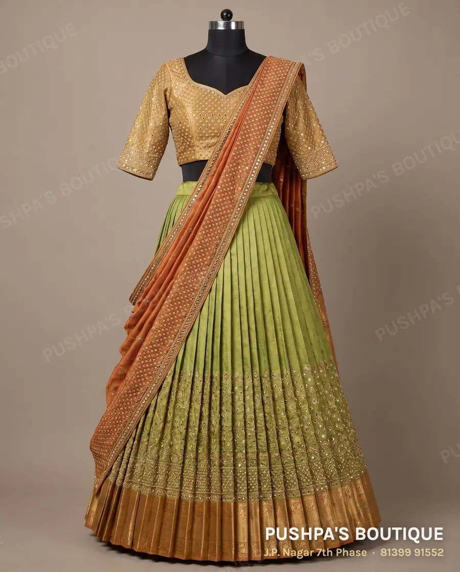Langa davani (half saree) PB-231, sweetheart neck, three quarter sleeve