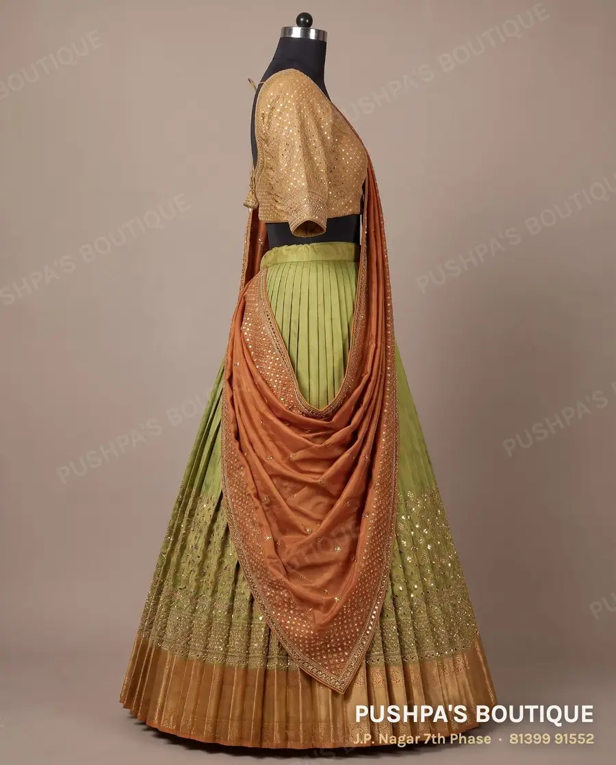 Langa davani (half saree) PB-231, sweetheart neck, three quarter sleeve, photo 3