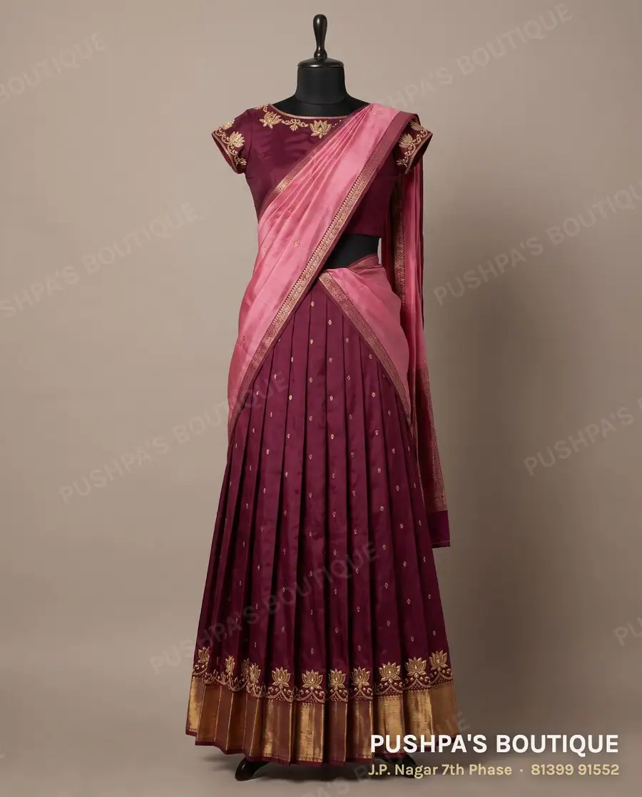 Langa davani (half saree) PB-232, boat neck, cap sleeve