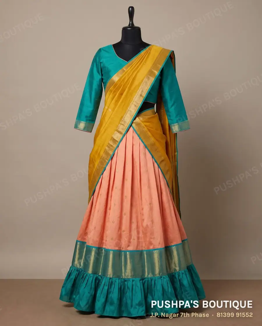 Langa davani (half saree) PB-237, V neck, three quarter sleeve