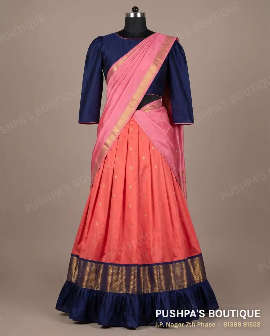 Langa davani (half saree) PB-239, round neck, puff sleeve