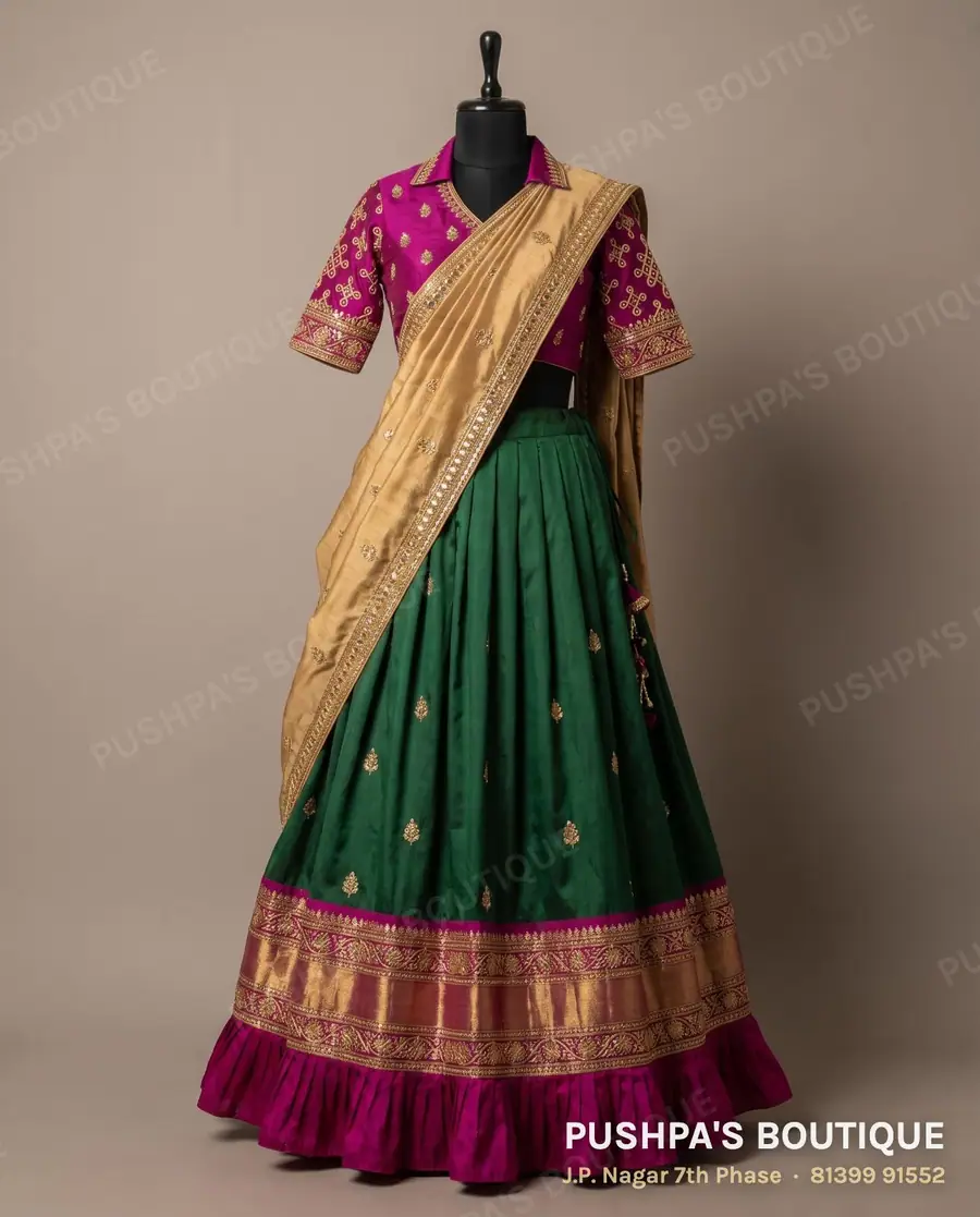 Langa davani (half saree) PB-240, collar, elbow sleeve