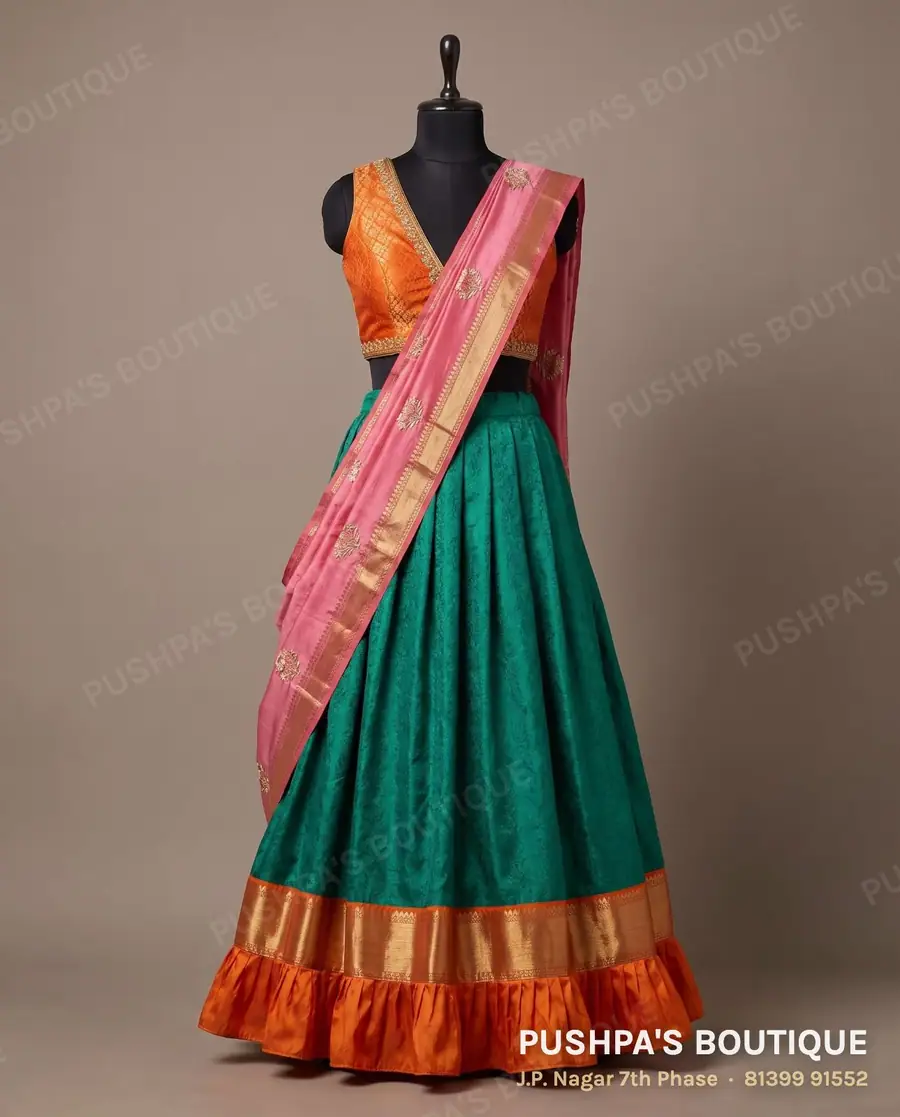 Langa davani (half saree) PB-241, V neck, sleeveless