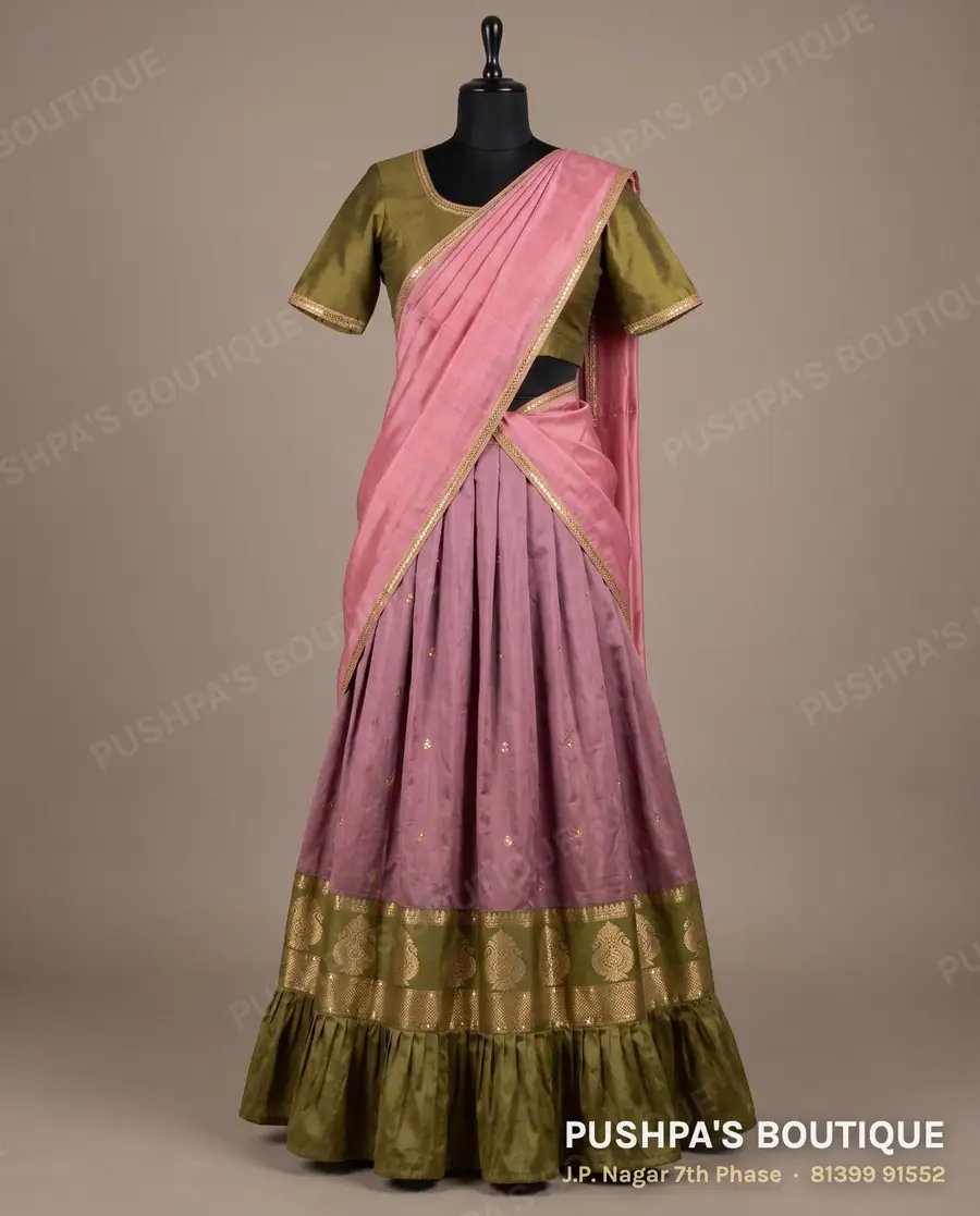 Langa davani (half saree) PB-242, round neck, short sleeve