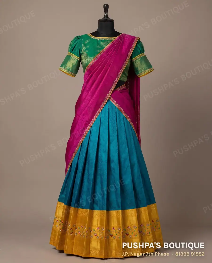 Langa davani (half saree) PB-248, boat neck, puff sleeve