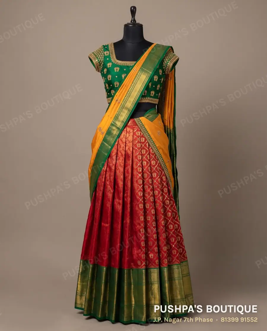 Langa davani (half saree) PB-250, square neck, cap sleeve