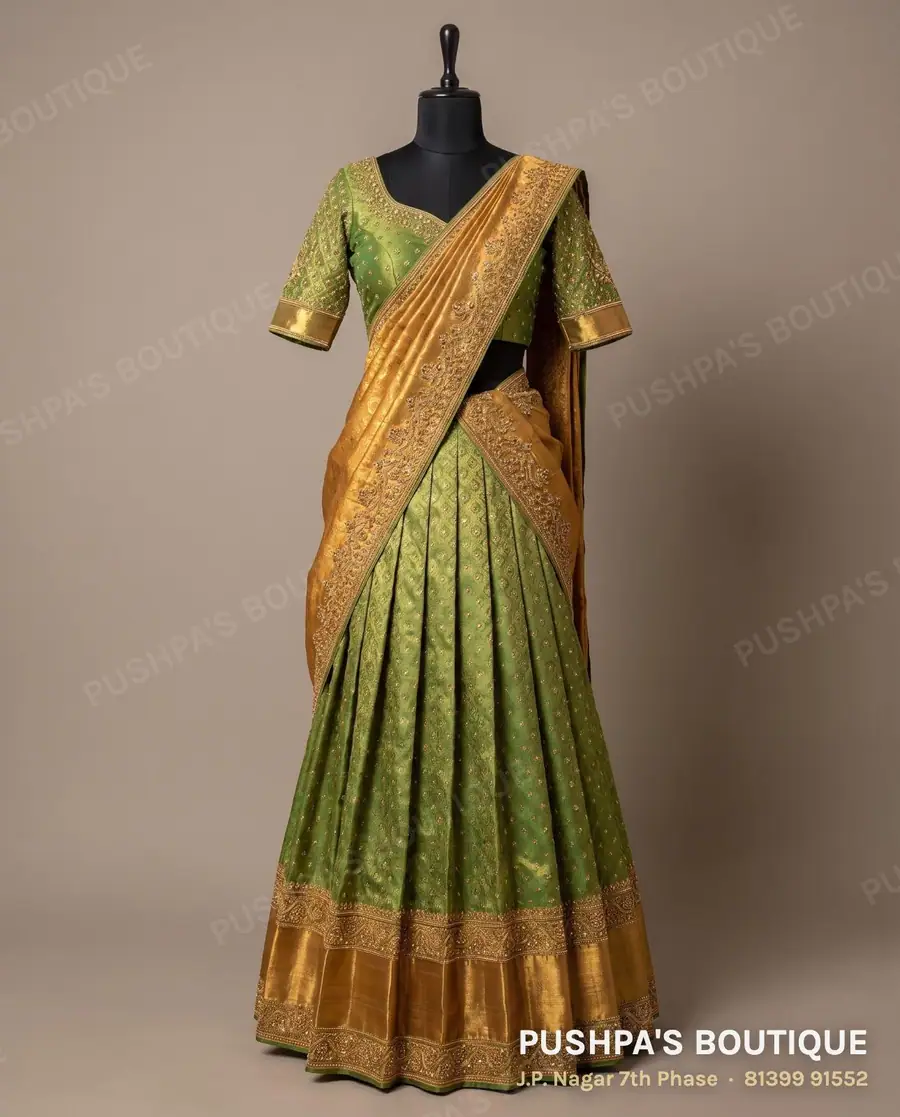 Langa davani (half saree) PB-252, sweetheart neck, three quarter sleeve