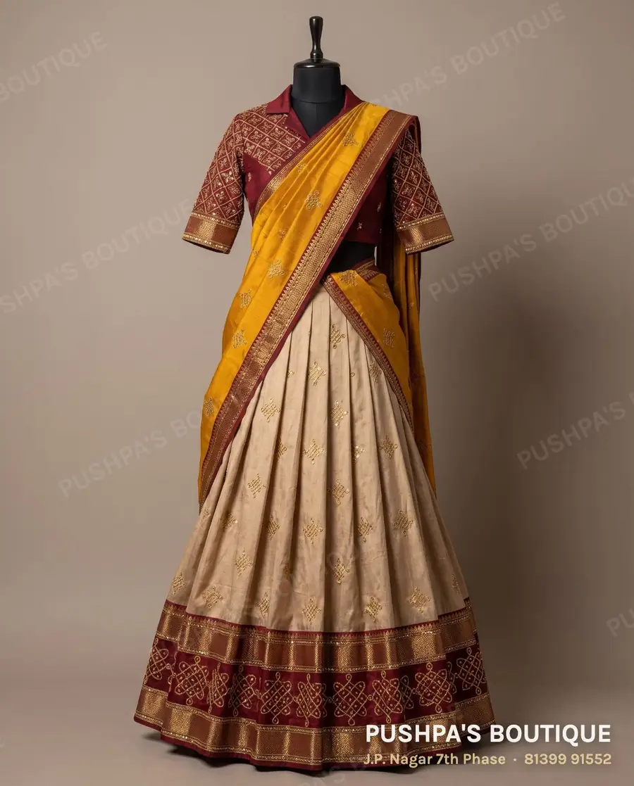 Langa davani (half saree) PB-253, collar, elbow sleeve