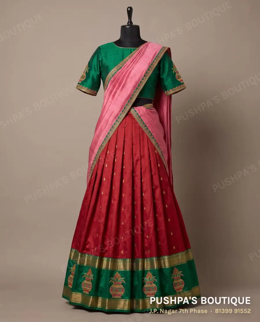 Langa davani (half saree) PB-257, round neck, short sleeve