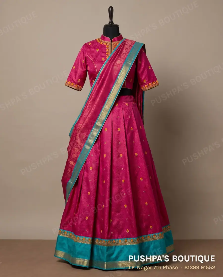 Langa davani (half saree) PB-274, high neck, elbow sleeve