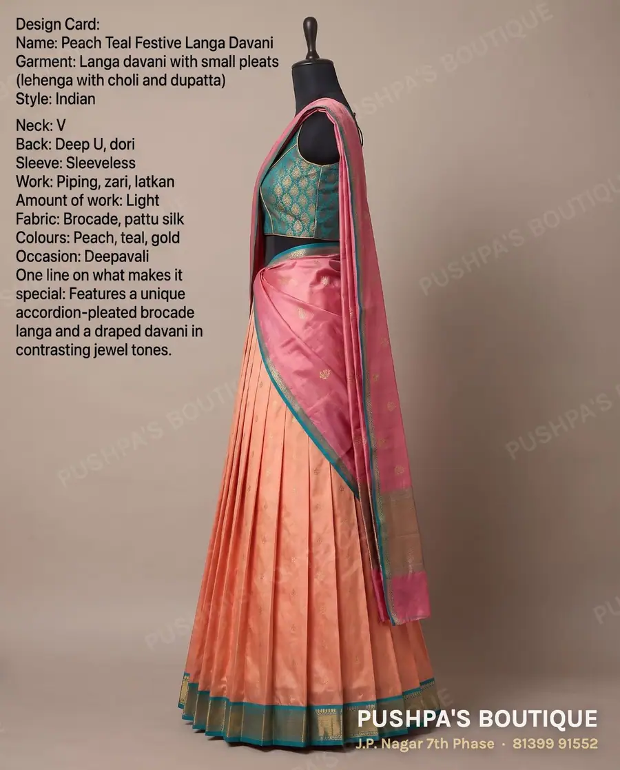 Langa davani (half saree) PB-276, V neck, sleeveless, photo 3