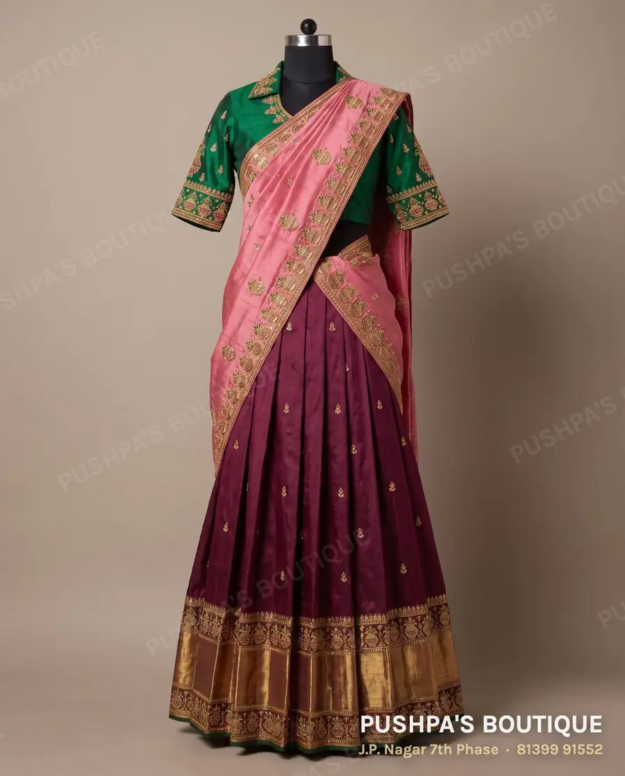 Langa davani (half saree) PB-284, collar, elbow sleeve