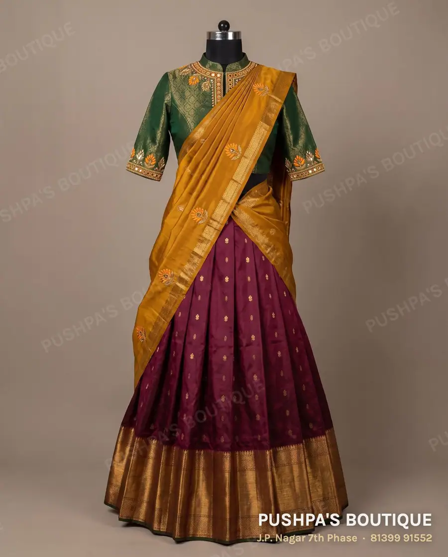 Langa davani (half saree) PB-287, high neck, elbow sleeve