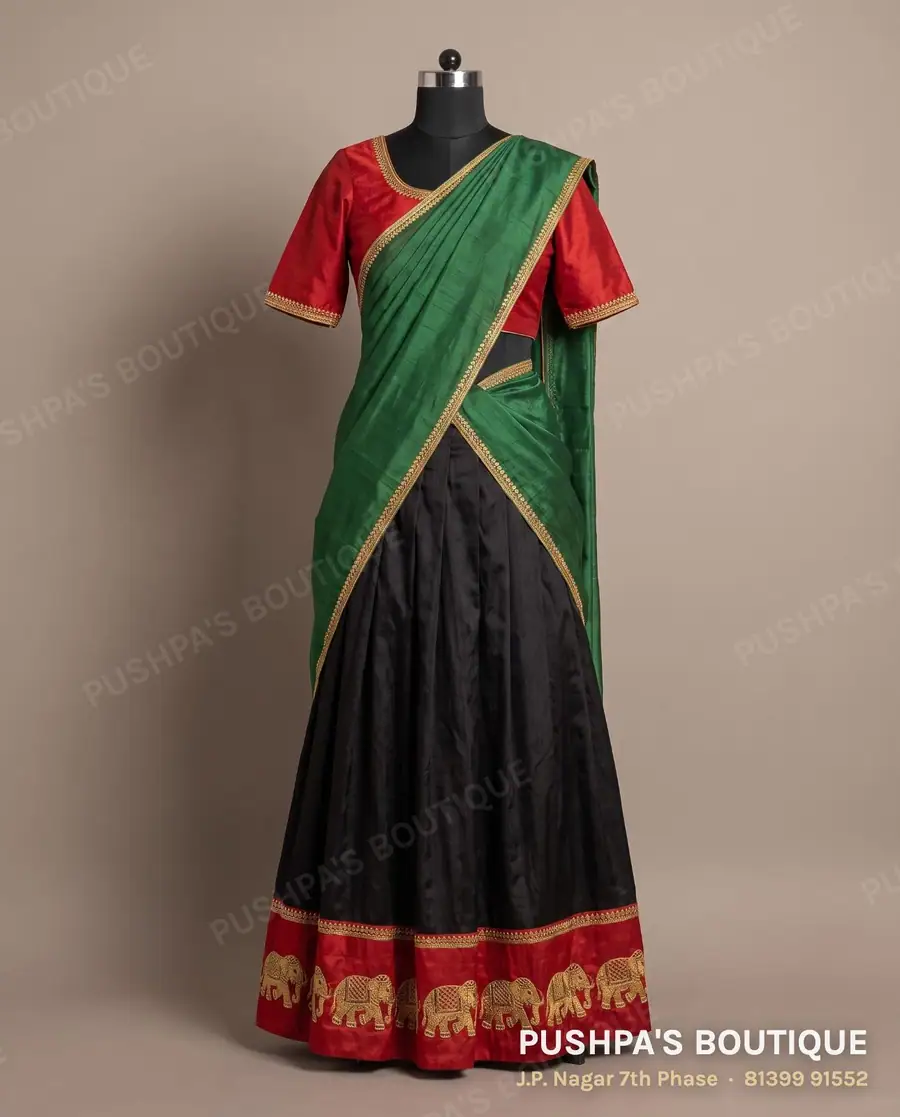 Langa davani (half saree) PB-288, round neck, short sleeve