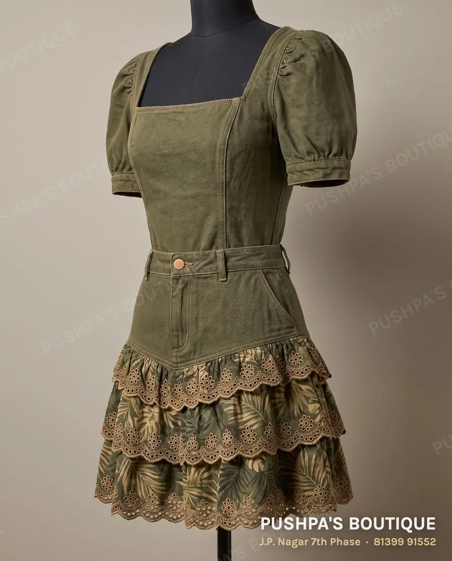 Skirt PB-290, square neck, puff sleeve