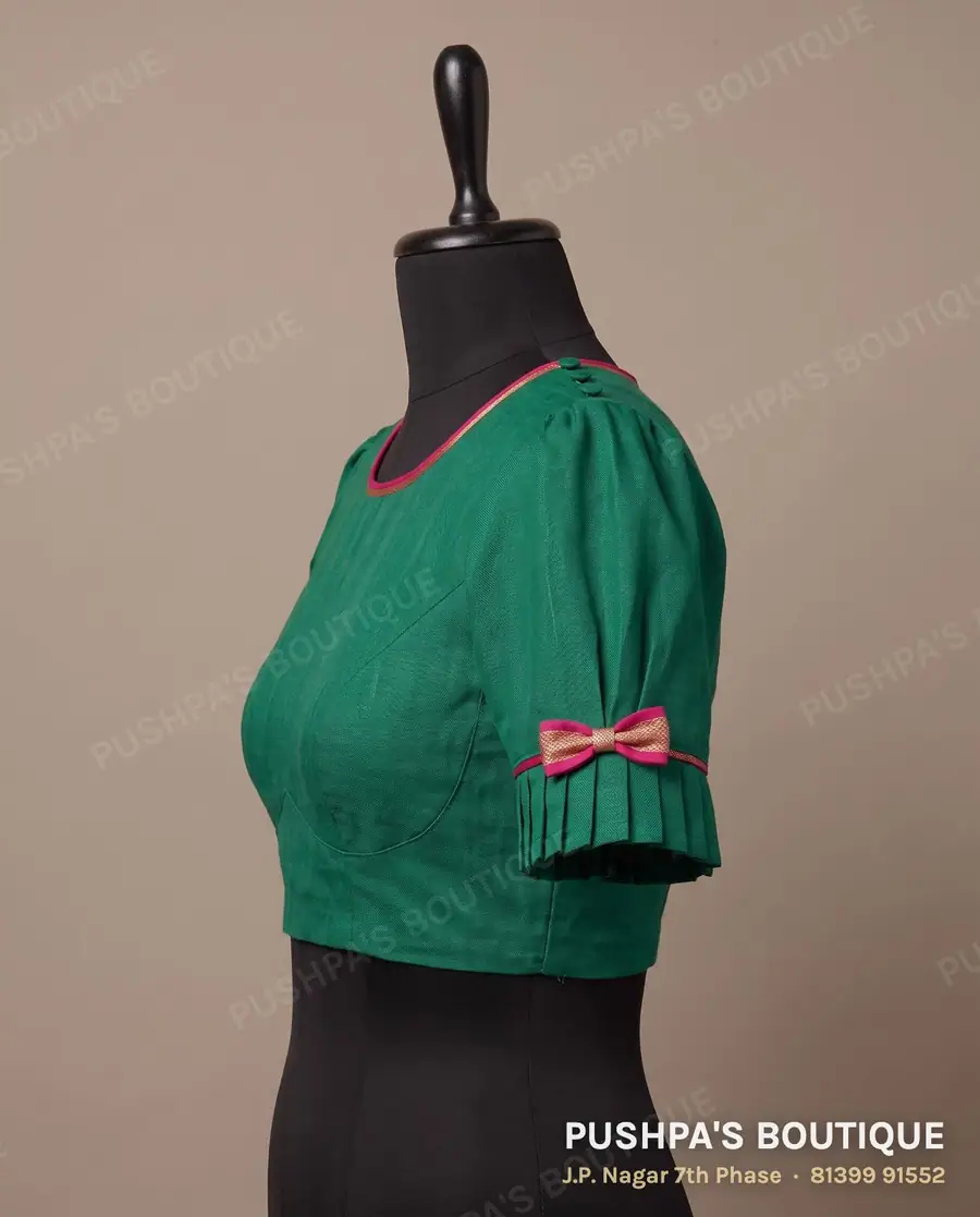 Basic blouse PB-295, round neck, high back, puff sleeve, photo 3
